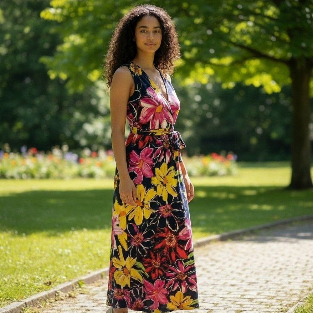 Pre-loved MSK Sleeveless Tropical Floral V-Neck Maxi Dress. Size-Medium‎